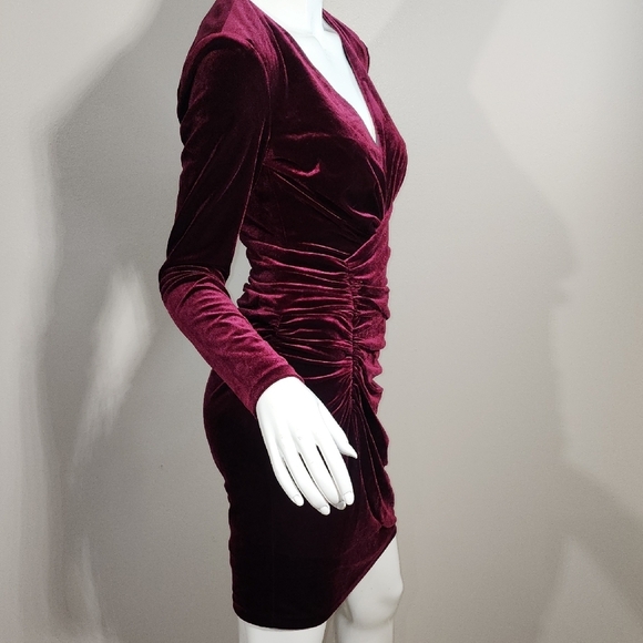 Vince Camuto Rich Burgundy Velvet Long Sleeve Dress - Picture 6 of 11